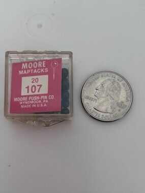 Vintage Very Tiny Plastic Box of Moore Black Map Pins Maptacks